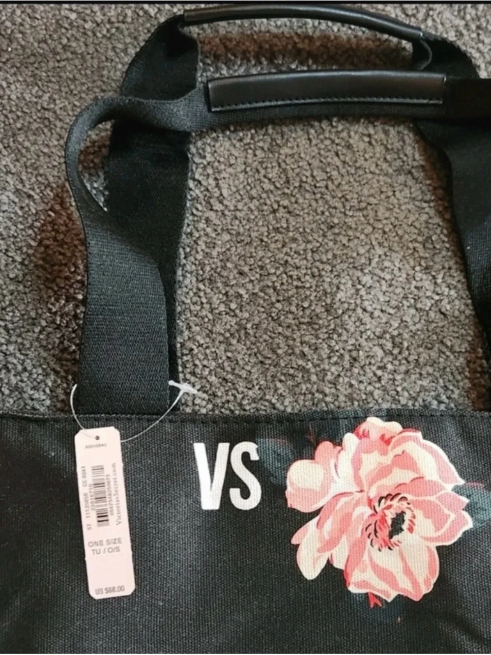 Victoria's Secret Black Tote with Pink Rose Floral Print